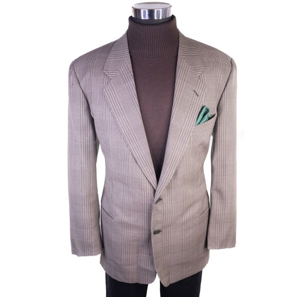 MANI Vintage Sport Coat Jacket Blazer Men Size 44R Brown Plaid Two Button WOOL - Picture 2 of 15